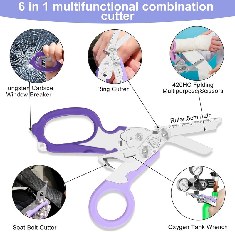 Lemasa 6-in-1 Heavy-Duty Emergency,trauma shears, Folding Retractable Emergency Shears, Outdoor Camping Tools, Seat Belt Cutter, Oxygen Cylinder Wrench, Complimentary Adjustable Wrench (Purple) - Image 3